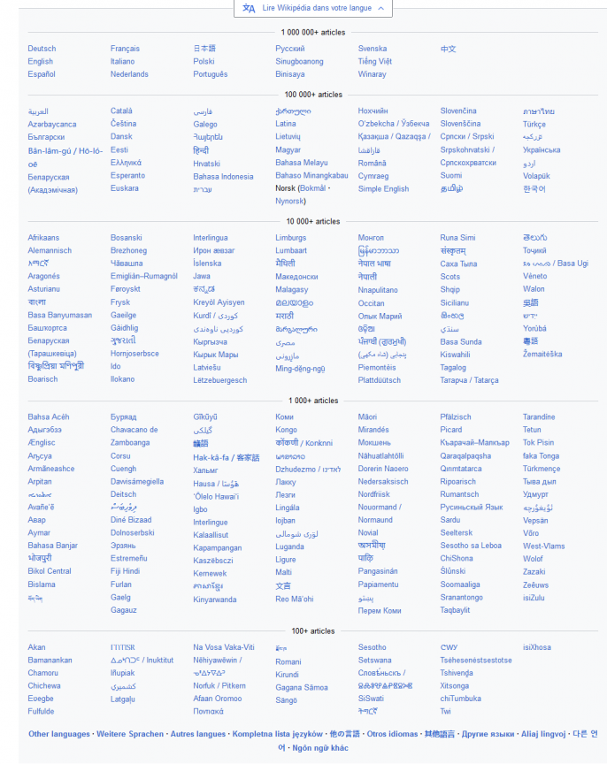 wikipedia org La plus grande encyclop die libre en ligne  Les langues  
